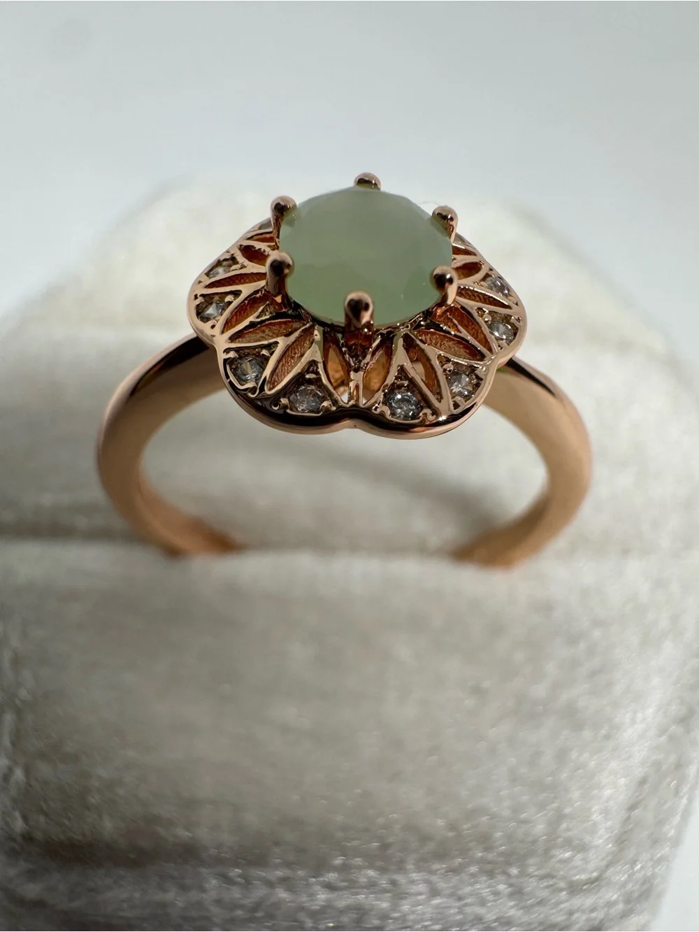 Vintage 14K 585 Rolled Gold Lab Created Mint Quartz Ring Size 8